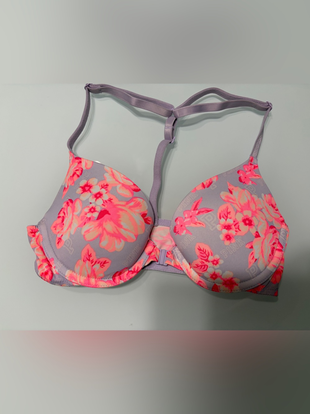 Victoria's Secret Lavender Bra with Neon Pink Floral Print